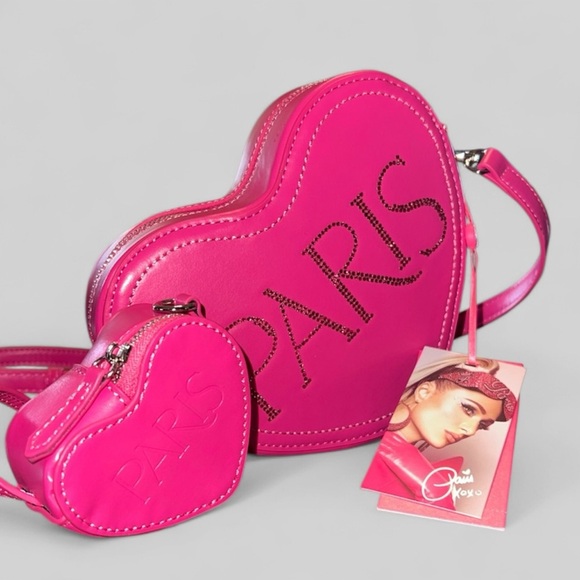Paris Hilton Heart Luv Double Heart Crossbody Purse, Small Zipper Bag, NEW - Picture 1 of 4